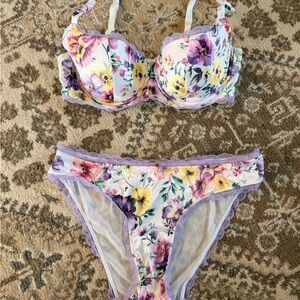 Adore Me Floral Bra Set - Purple and Yellow